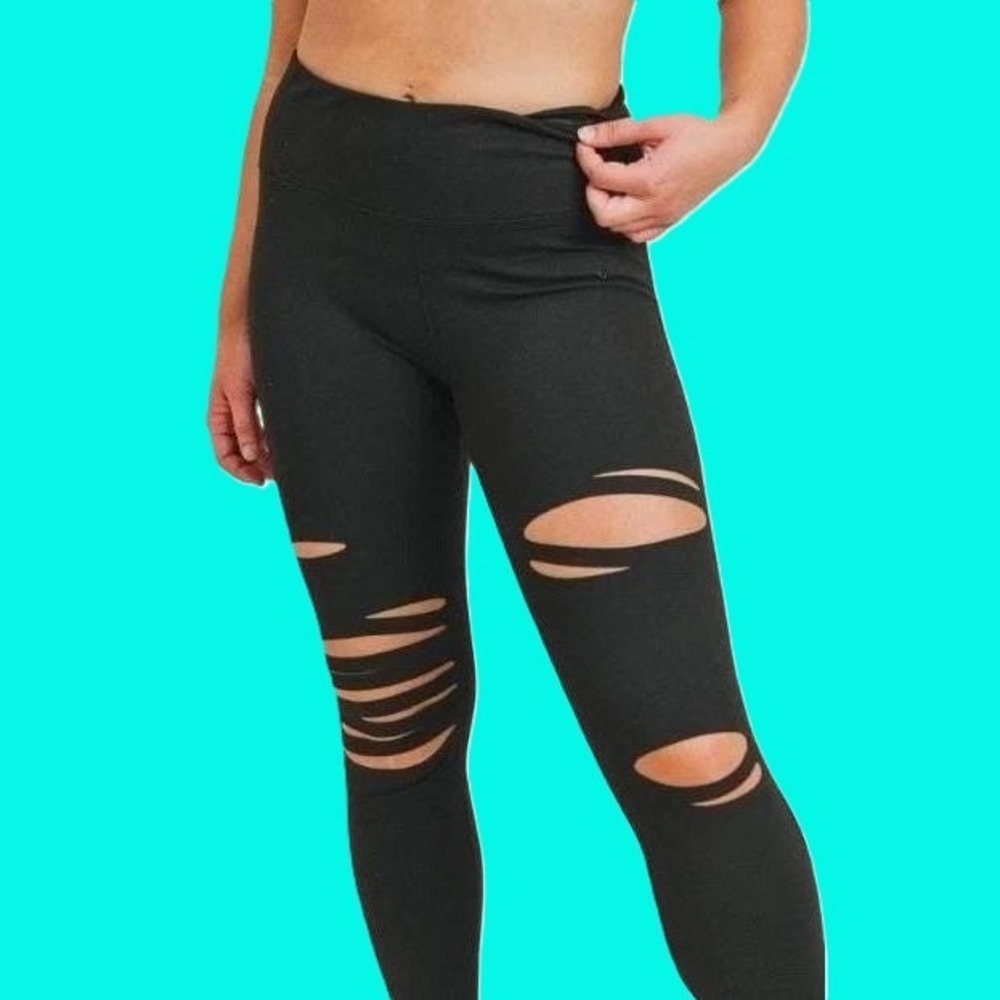 NWT Mono B Black Laser Cut Leggings High Waisted Shredded Yoga Plus 3XL